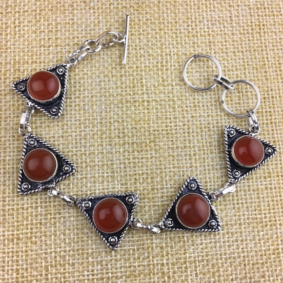 New Carnelian Stone Silver Overlay Bracelet Size 6 1/2 & 7 1/4 - Picture 2 of 8